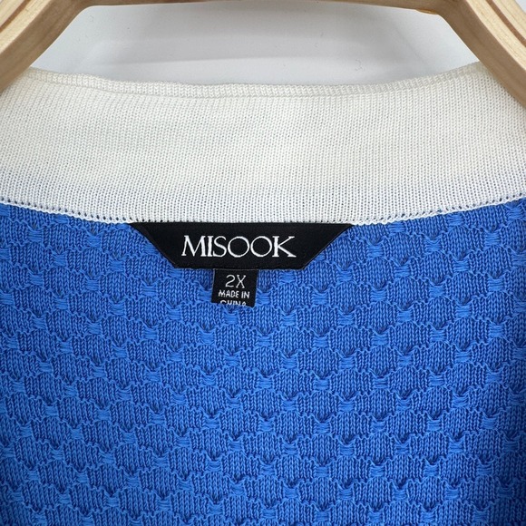 Misook Knit Cardigan Womens 2X Blue Black White Trim‎ Textured Classic Career - Picture 6 of 7